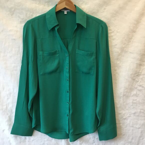 Express Green Long Sleeve Portfolio Button Shirt - Picture 7 of 11